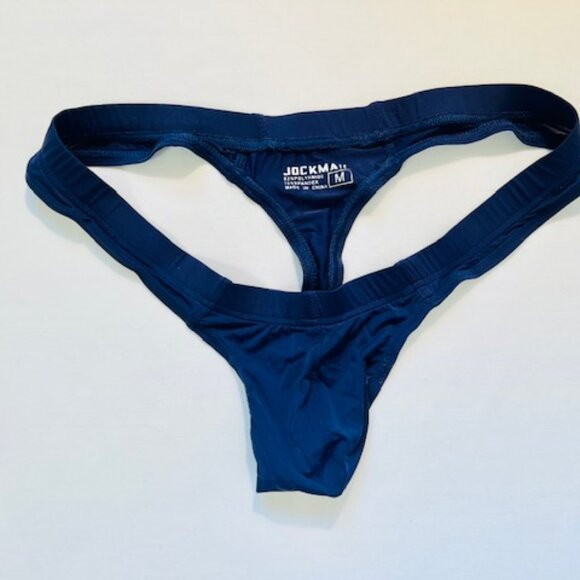 JOCKMAIL  Waist 28-31"s Nylon Blend Semi Sheer T-Back Thong - Navy Blue - Pouch - Picture 2 of 11
